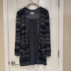 Miss Me Womens Small Grey Striped Mixed Media Split Back Cardigan MDJ316L